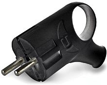 Вилка электрическая с заземлением угловая с кольцом UNIVersal 16А черный картинка 